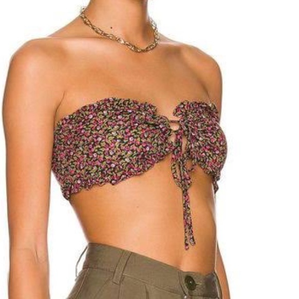 Free People Picnic Ruffle Bandeau Top in Black Removable Straps SIZE MEDIUM - Picture 4 of 7